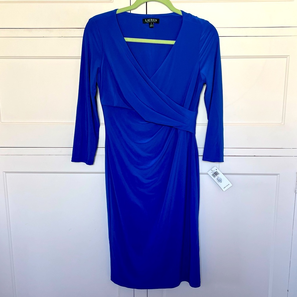 LAUREN RALPH LAUREN Sapphire Blue Midi Dress Size 4 NWT
